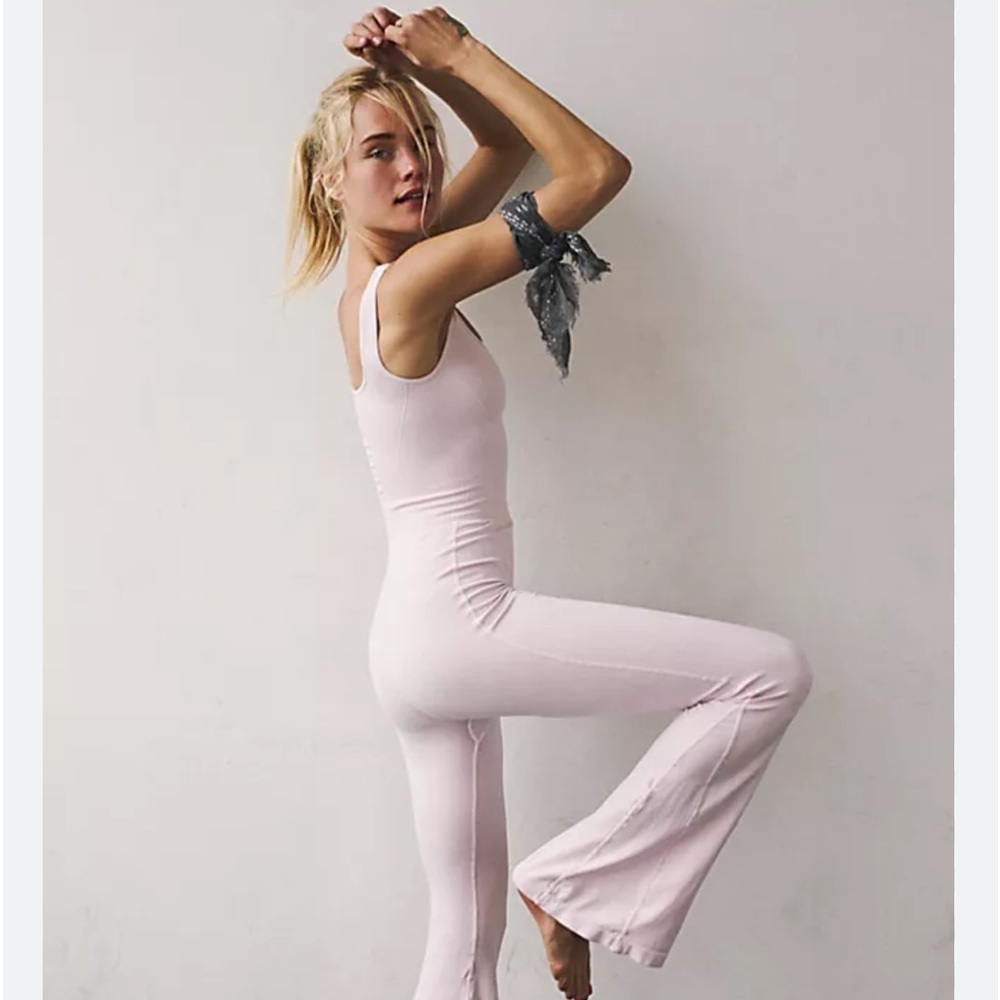 Free People Good Karma Flared Onesie in (Ballet) Pink BNWOT last one